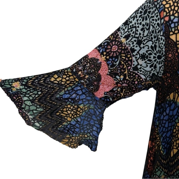 Johnny Was Nash Burnout Velvet Patchwork 3/4 Bell Sleeve Dress Small Multicolor - Picture 5 of 15